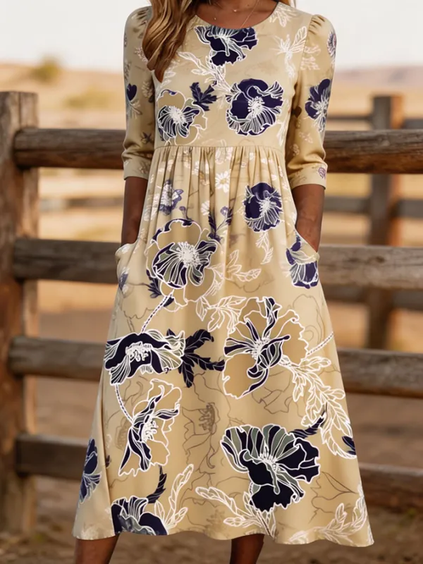 Women's Floral Print Western Midi Dress