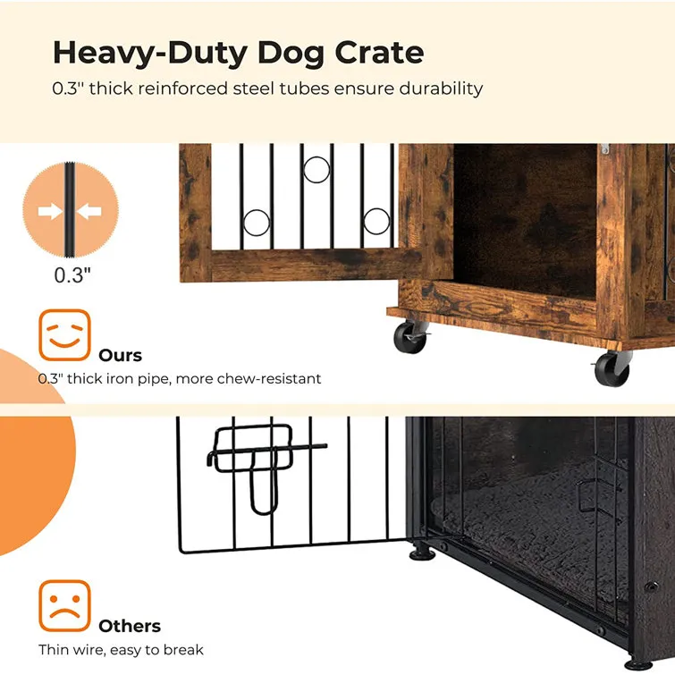 Dog Crate Furniture With Divider For 2 Small To Medium Pets, Wooden Cage End Table, Heavy Duty Indoor Puppy Kennel With Removable Divider And Sliding Door, 39.37'w*25.2'd*28.94'h