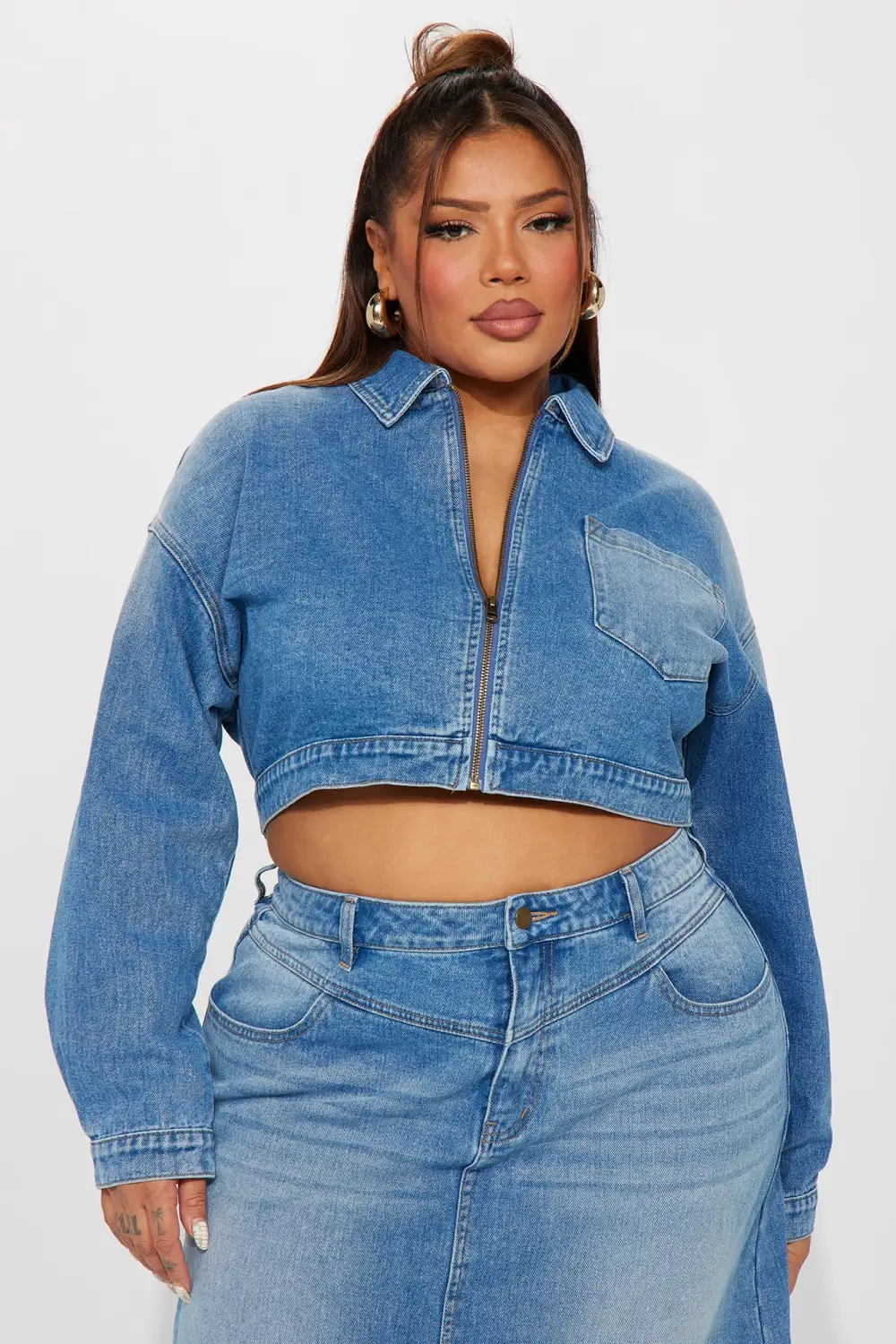 New Mood Denim Skirt Set - Medium Wash