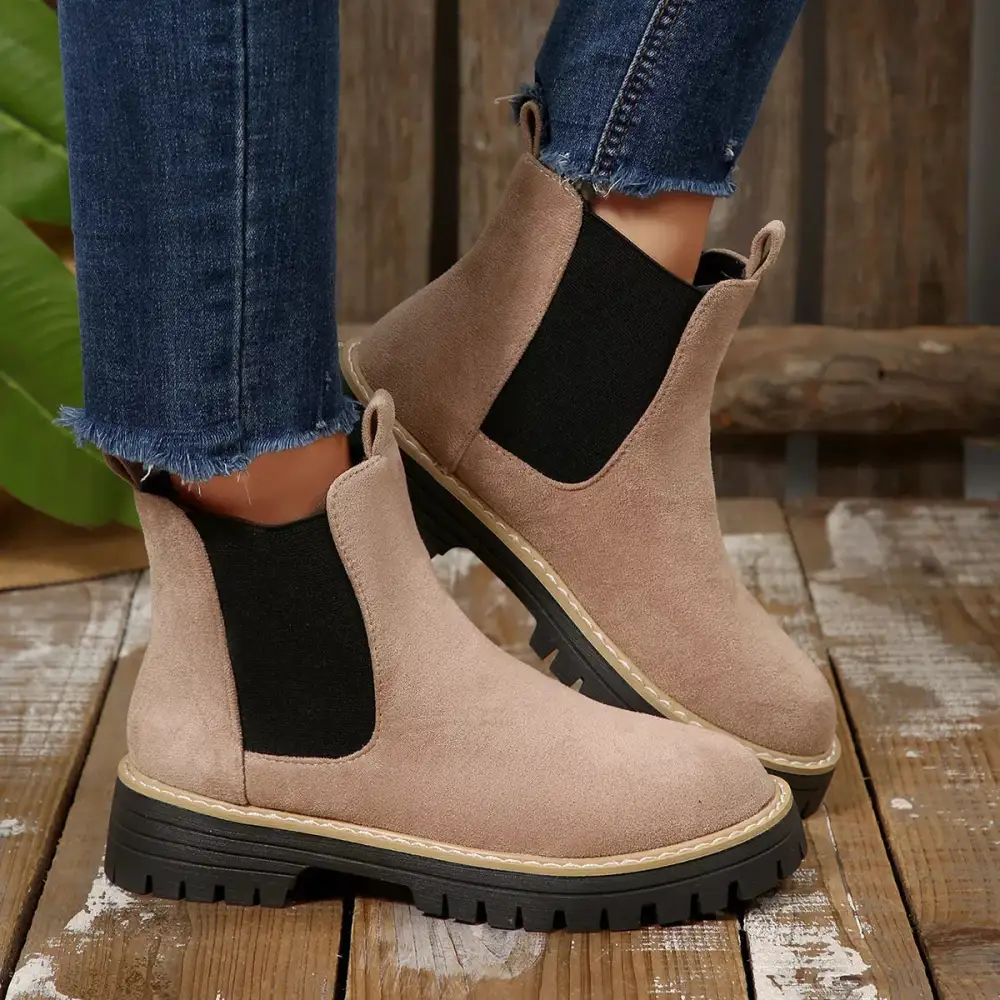 Modern Round Toe Block Heel Boots