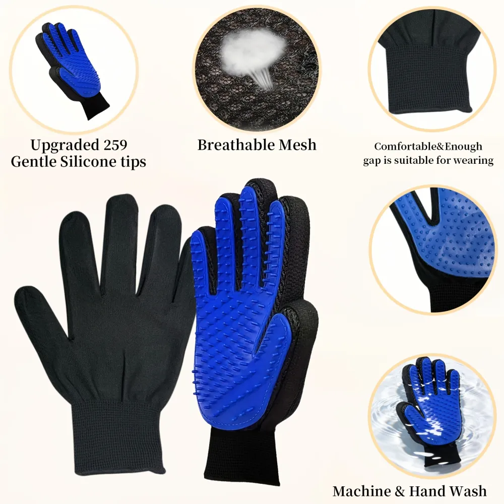 Pet Grooming Glove • Deshedding & Massage Grooming Glove • For Dogs & Cats • Loose Hair Removal Tool