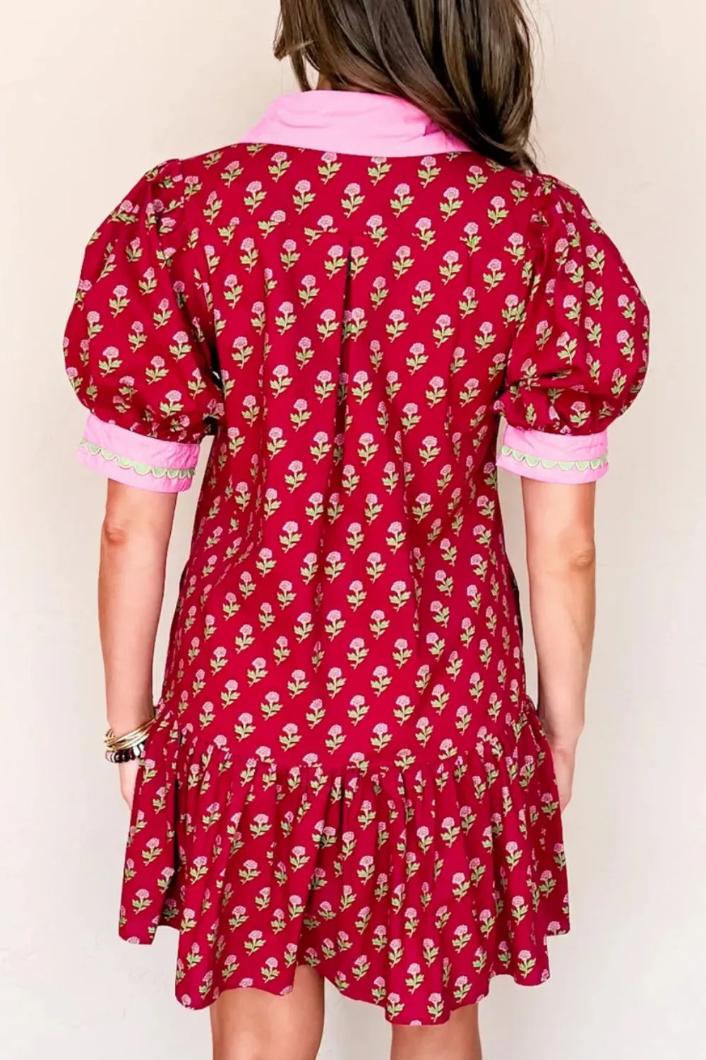 Polished Detail Floral Printed Ruffle Mini Dress