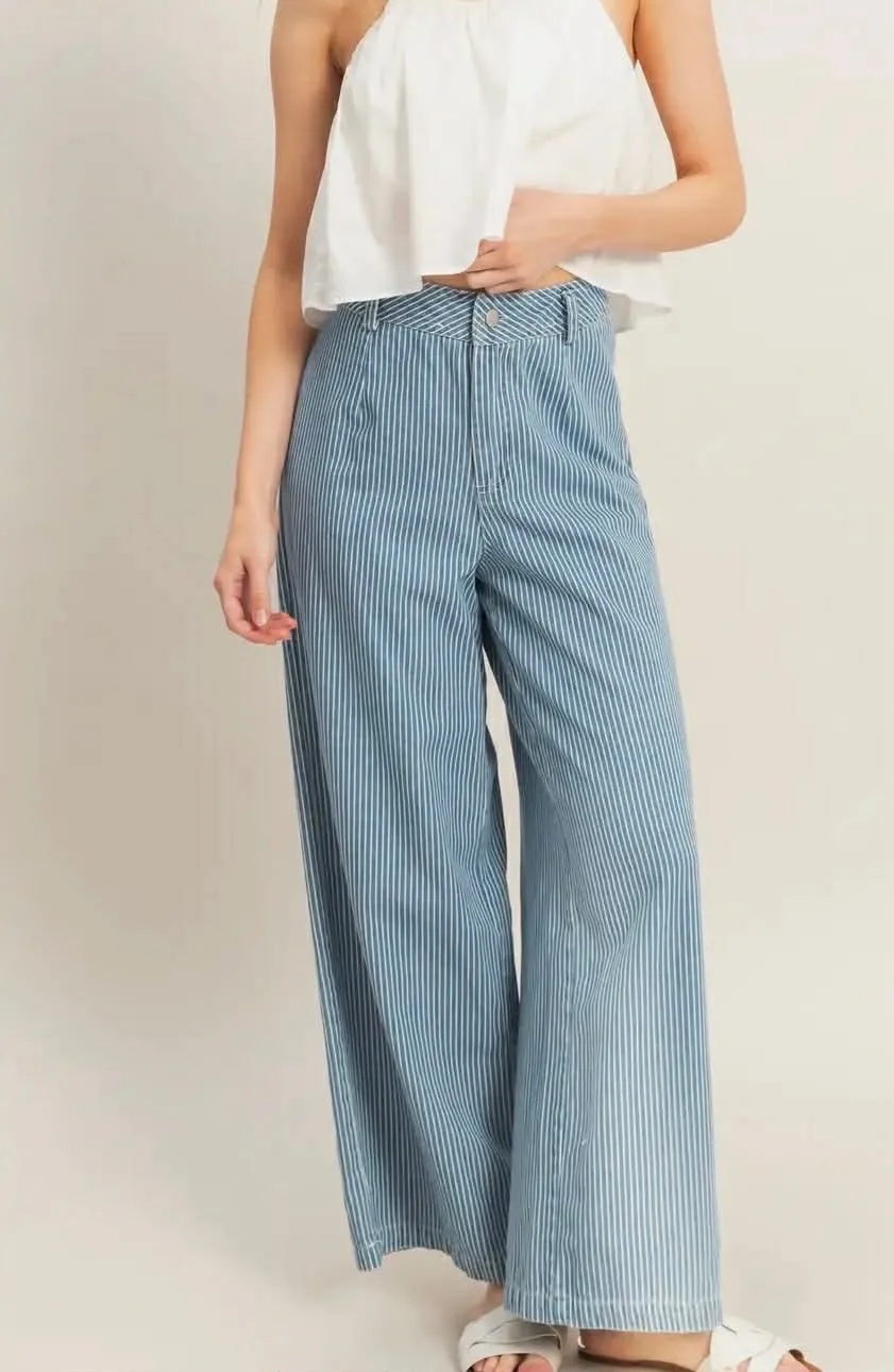 Striped Denim Utility Pants