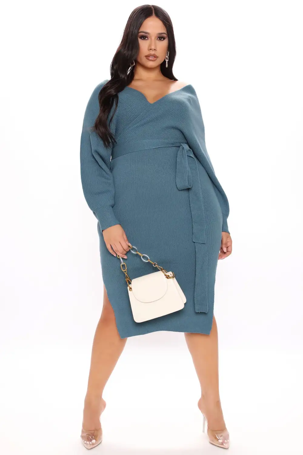 Mona Sweater Midi Dress - Dusty Blue