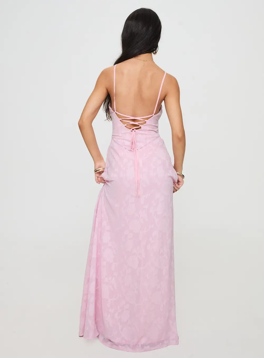 Mesh Detail Lace Detail Maxi Dress