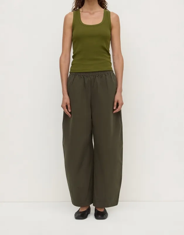 Dark Military Voluminous Cotton Barrel-Leg Pant
