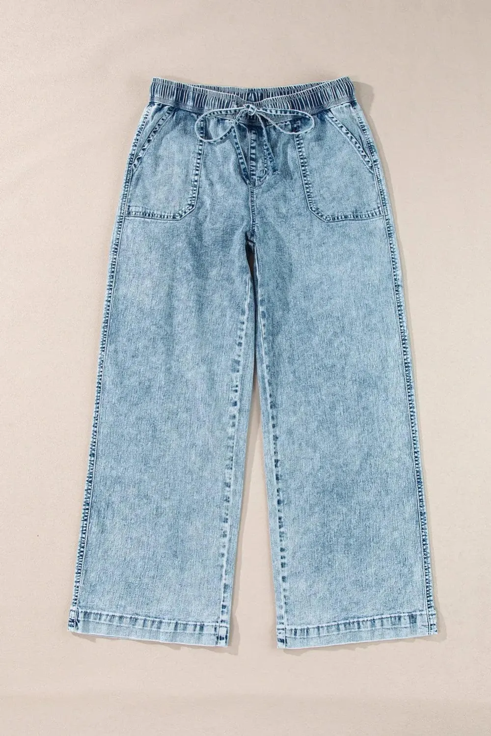 Loose Drawstring Myosotis Mineral Waist Straight Jeans