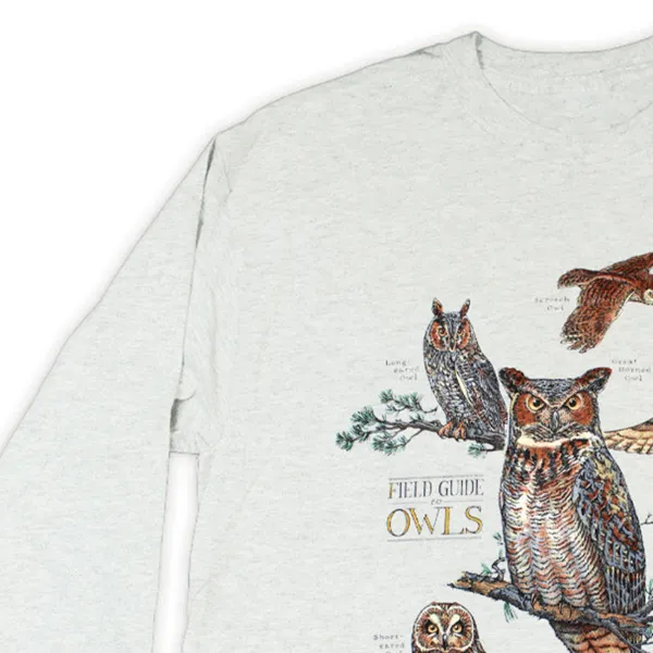 Owl Print Round Neck Long Sleeved Women's T-Shirt
