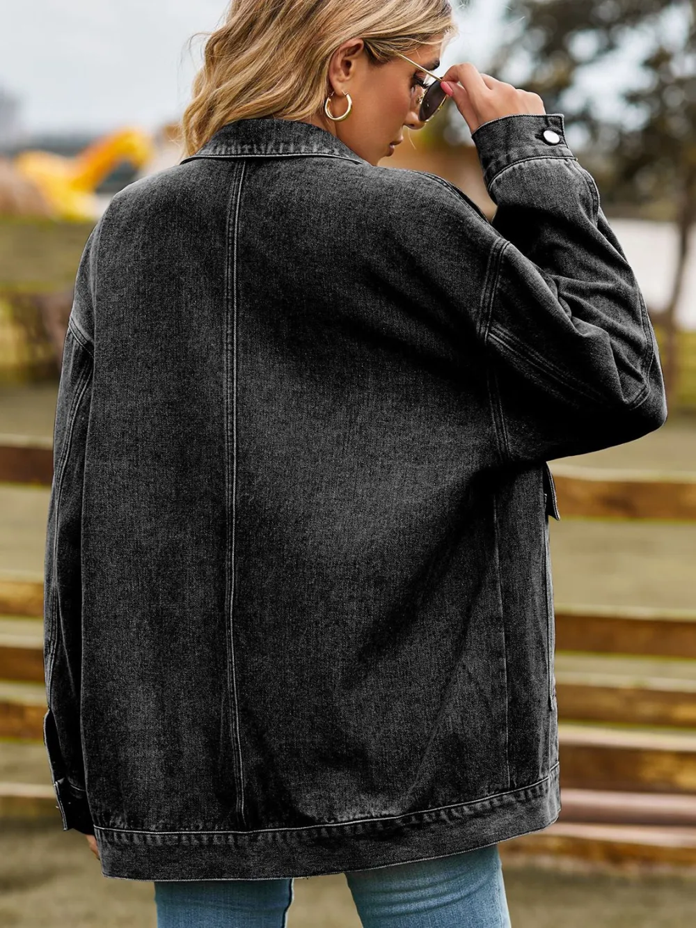 Drop-shoulder Denim Jacket with Pockets