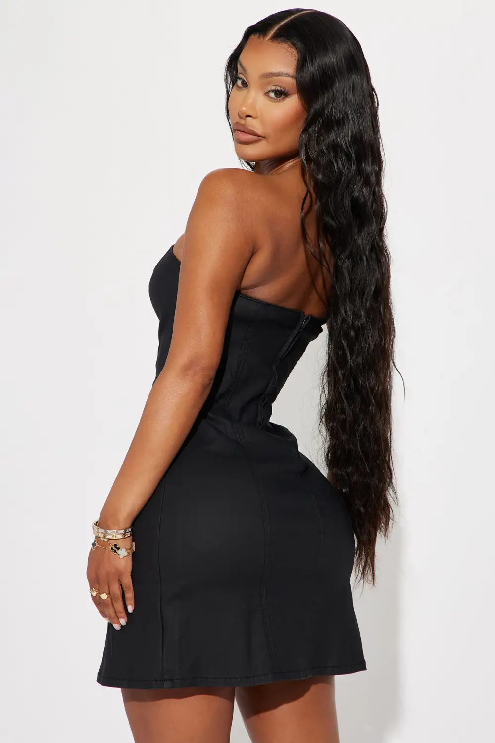 Catherine Denim Mini Dress - Black