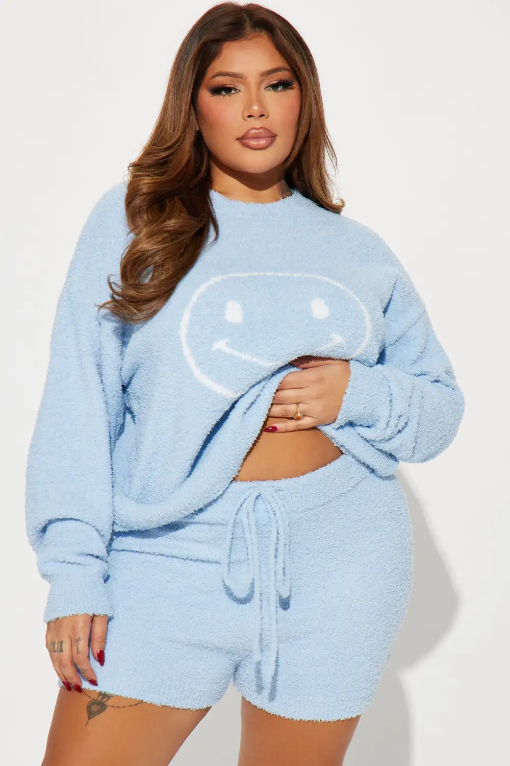 Happy Feelings Cozy Short Set - Light Blue
