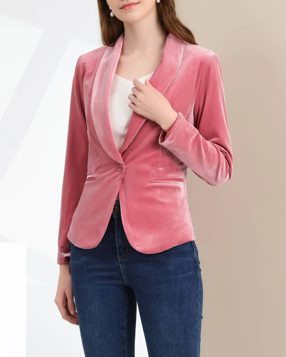 Shawl Collar One Button Velvet Blazer