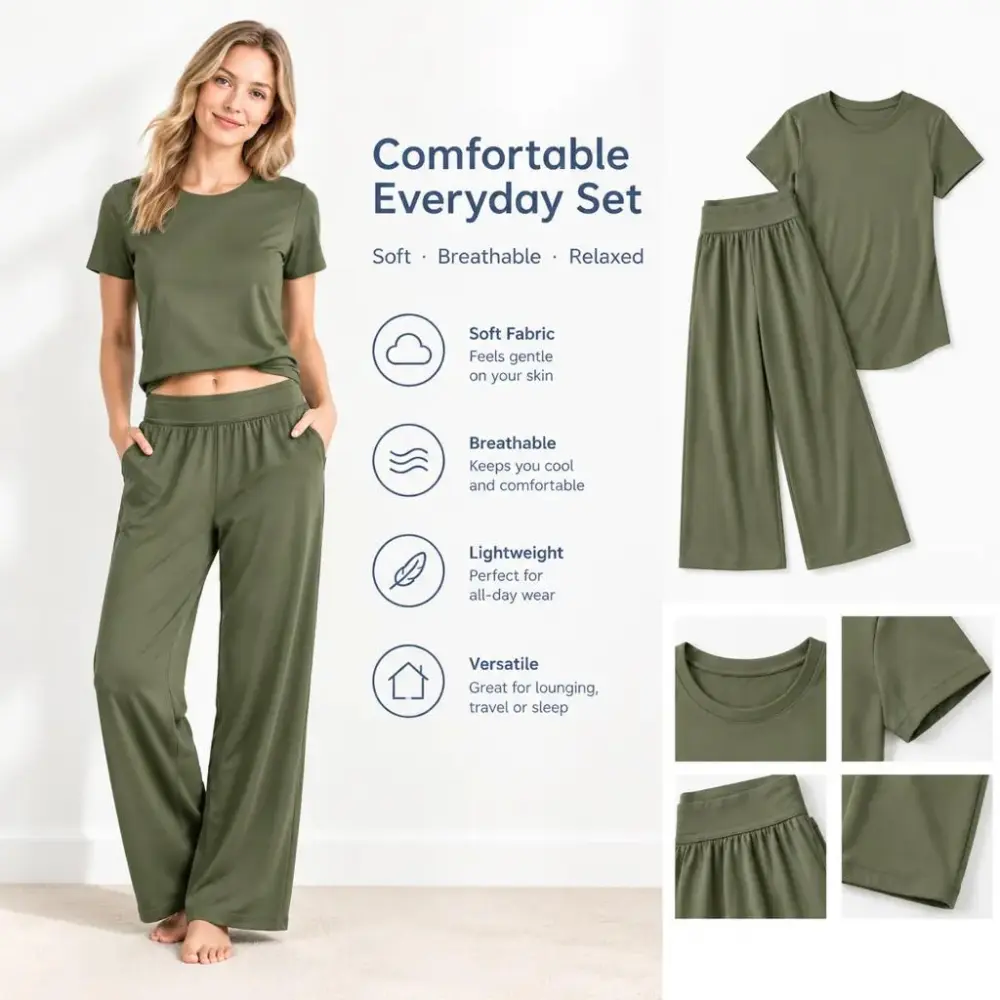 Casual Long Sleeve Top & High-Waist Wide-Leg Pants Tracksuit Set
