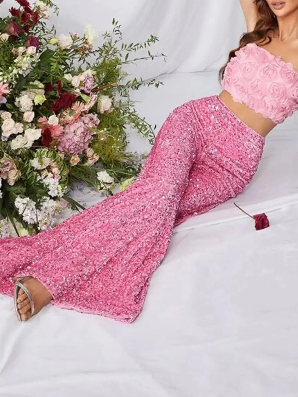 Sequin Embellished Wide Leg Pants