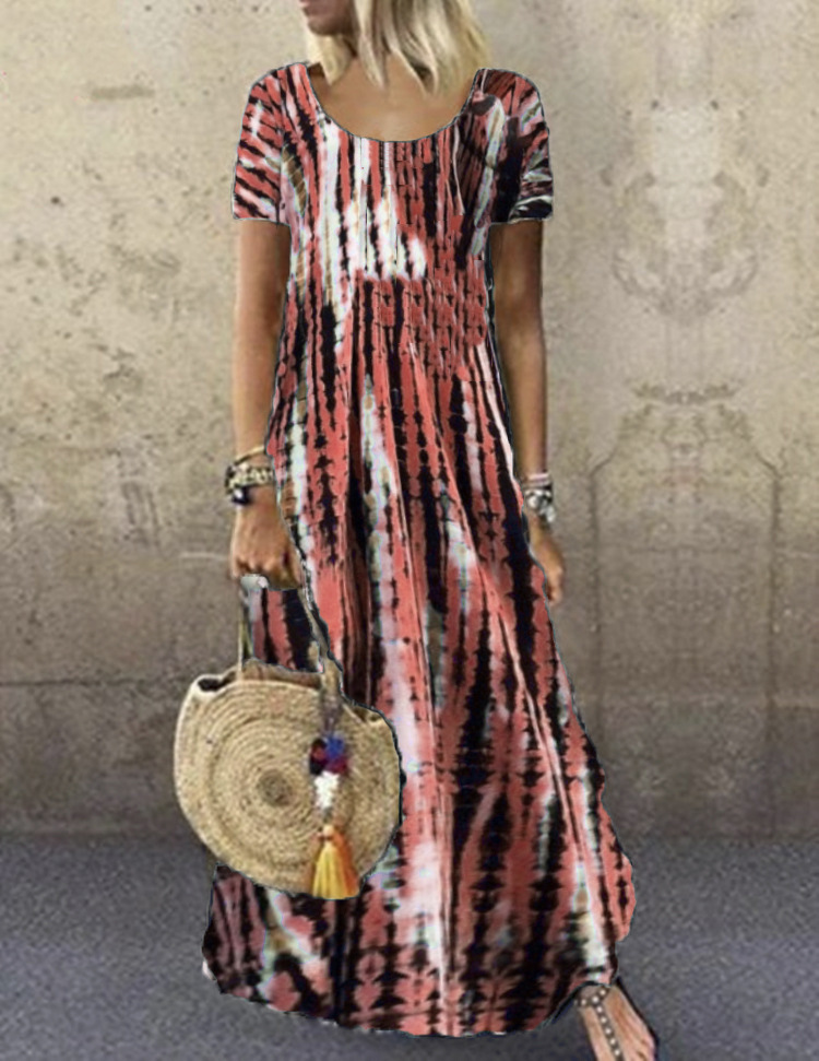 Plus Size Women New Tie-Dye Printed Long Dress