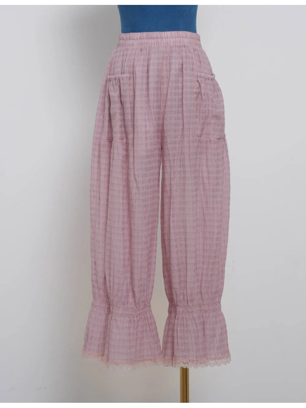 Elastic Waist Lace Hem Pocket Lantern Pants