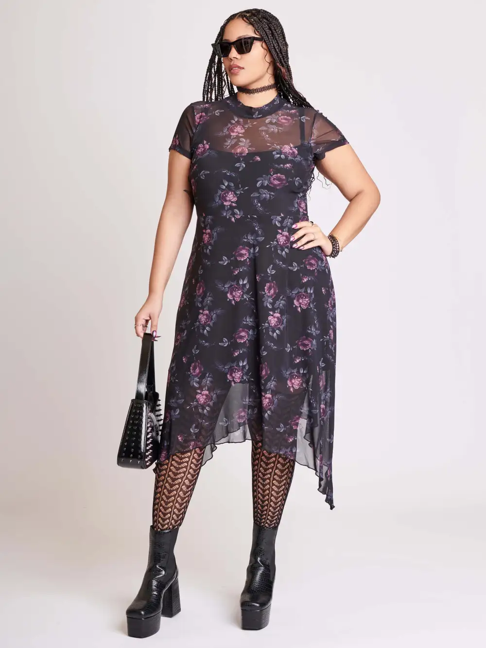 Floral Mesh Midi Dress