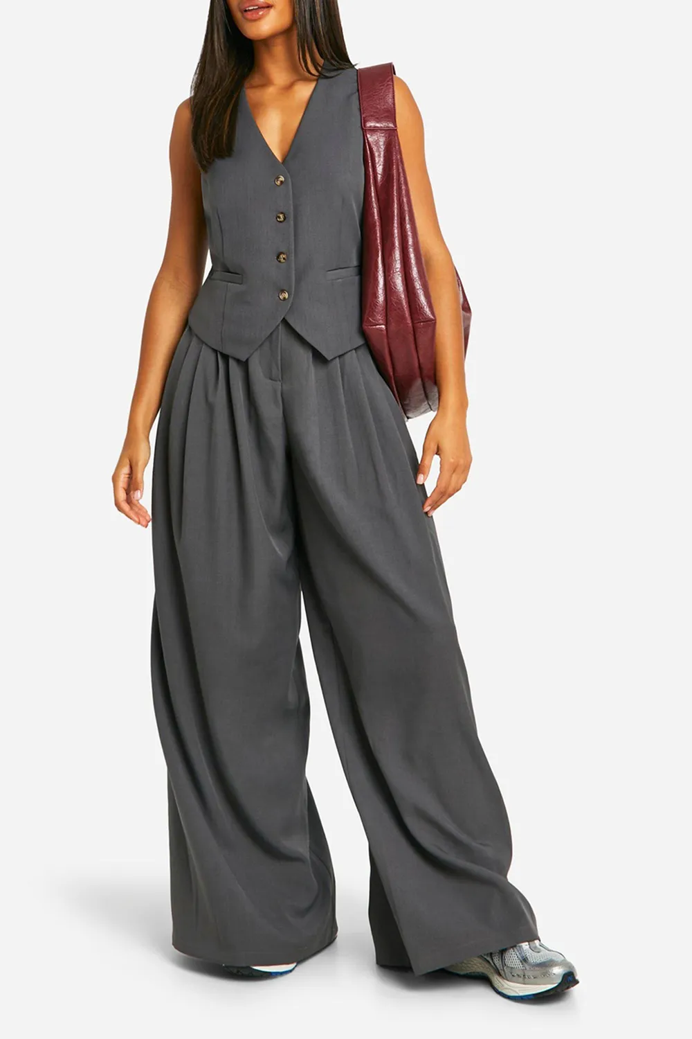 Versatile Breathable V-neck Women's Horn Button Vest