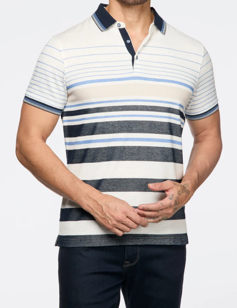 Allover Stripe Casual Polo