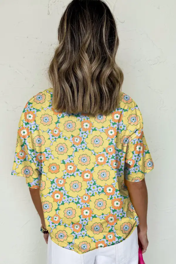 Flower Printed Drop Shoulder Tee