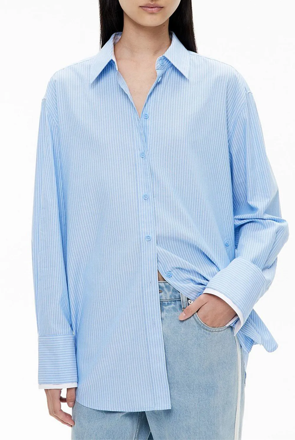 Double-Cuffed Blue Striped Shirt