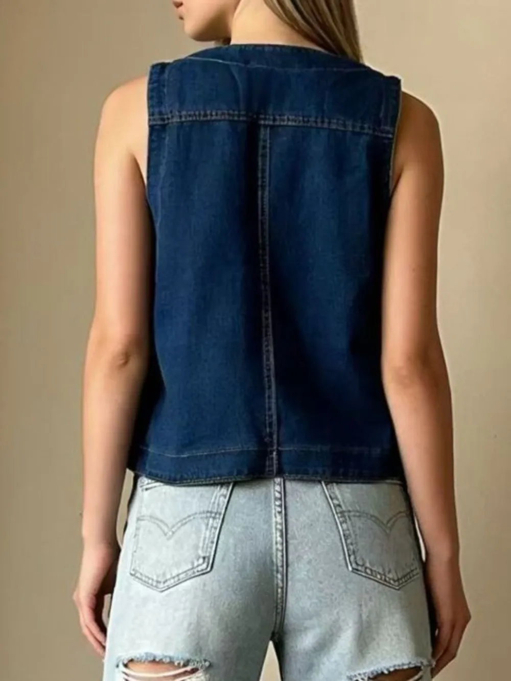 Plus Size Button-Down Denim Vest