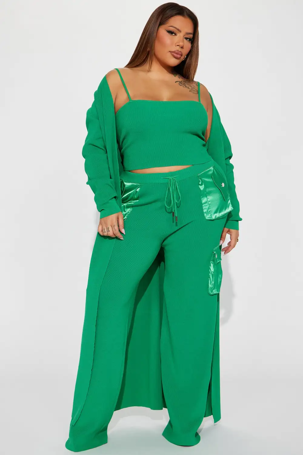 Jamie 3 Piece Sweater Pant Set - Green