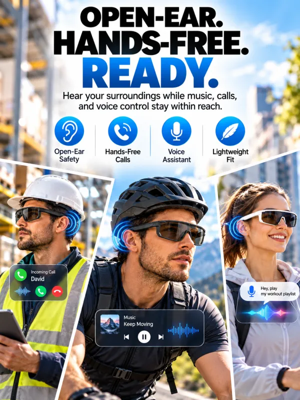 AI Smart Translation Bluetooth Sports Windproof Glasses with Photochromic Lenses, Hands-Free Calling, AI Translation, UV400 Protection, Lightweight, Voice Assistant for Cycling and Warehouse Work
