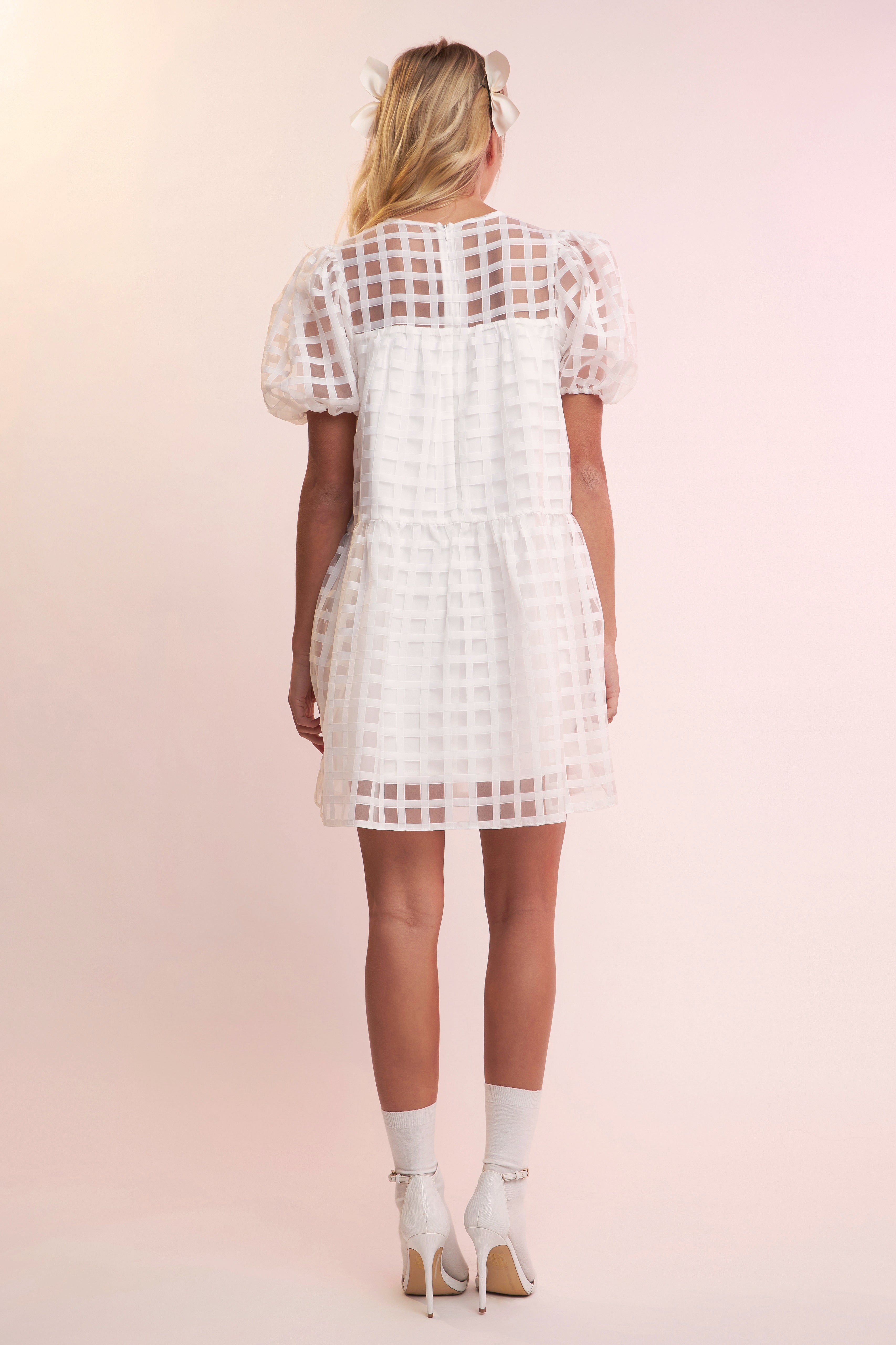 Gridded Organza Mini Dress