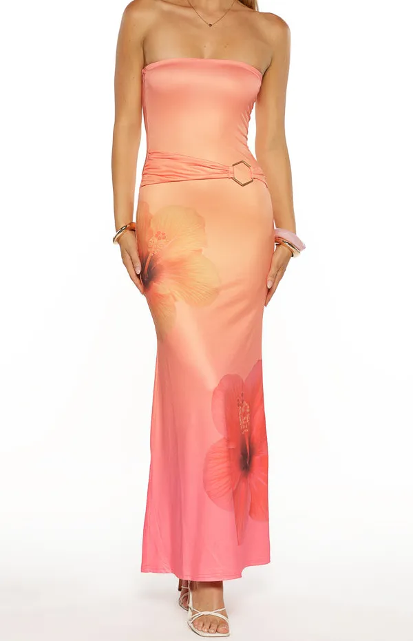Strapless Floral Ombre Maxi Dress
