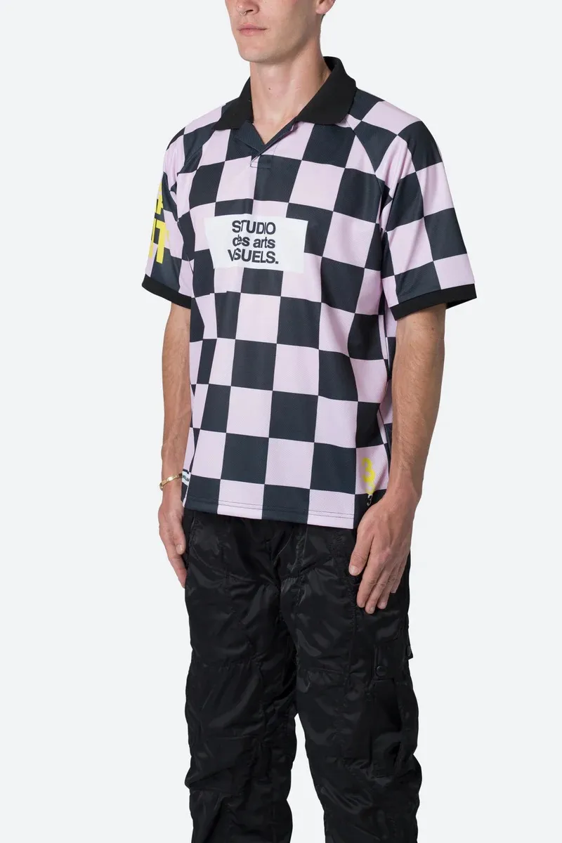 BLACK AND PURPLE CHECKERED POLO SHIRT