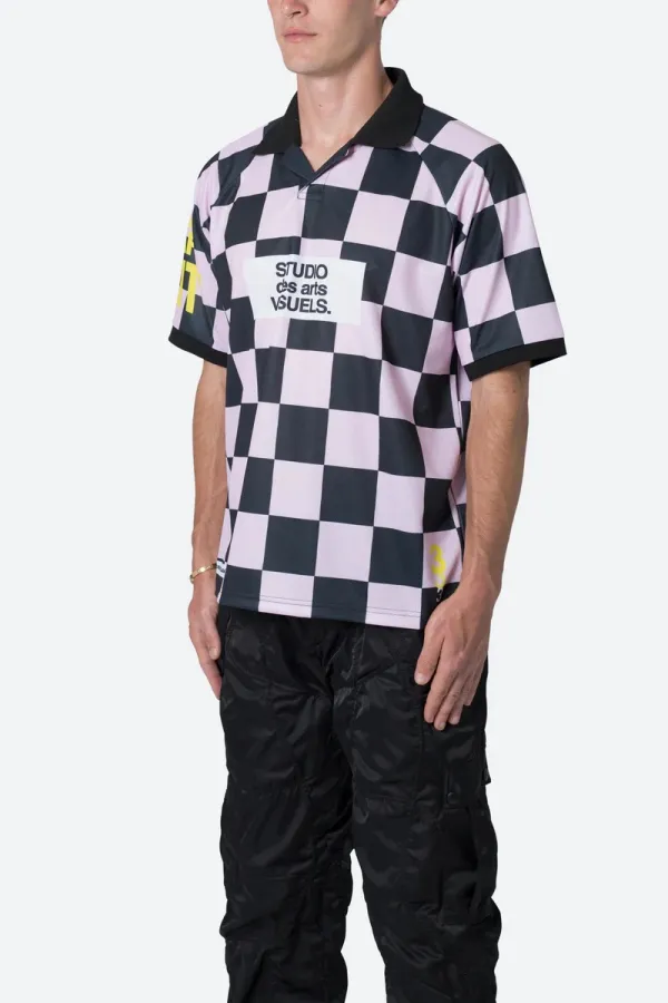 BLACK AND PURPLE CHECKERED POLO SHIRT
