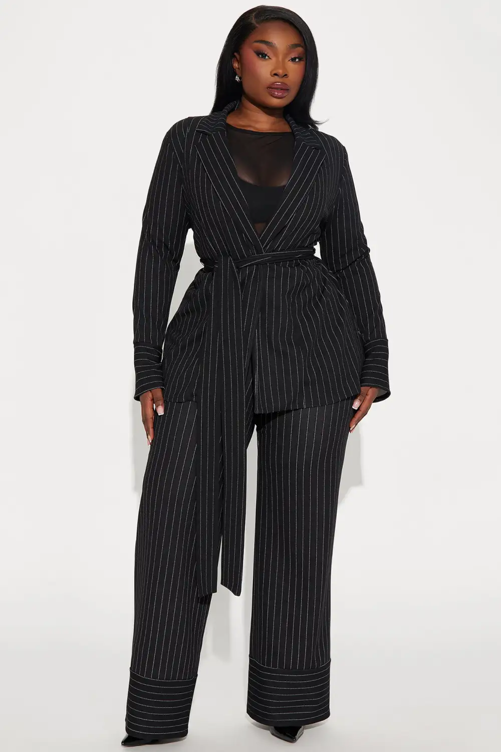 Next Level Pinstripe Pant Set - Black/combo
