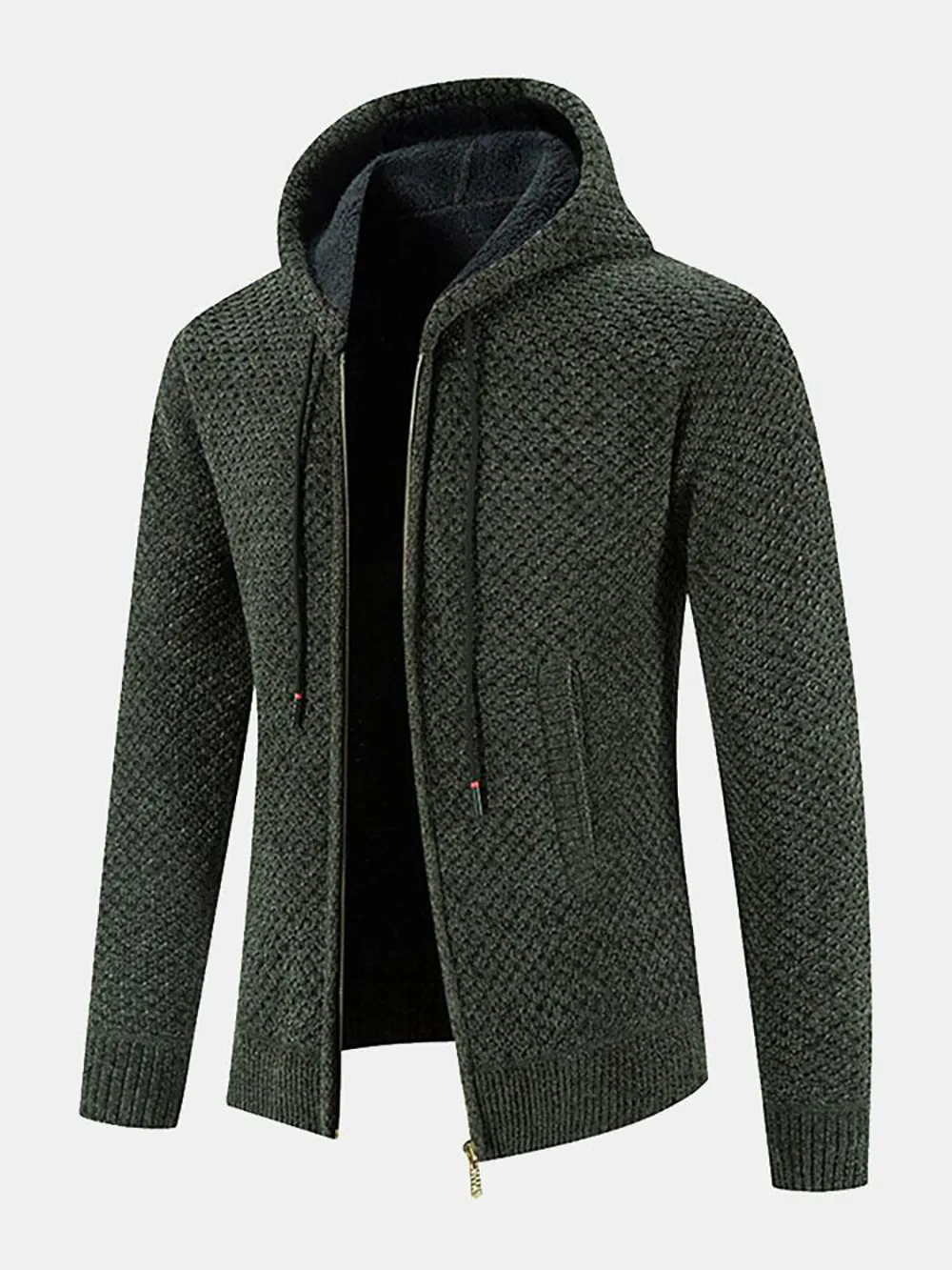 Teddy Lined Textured Hooded Cardigan