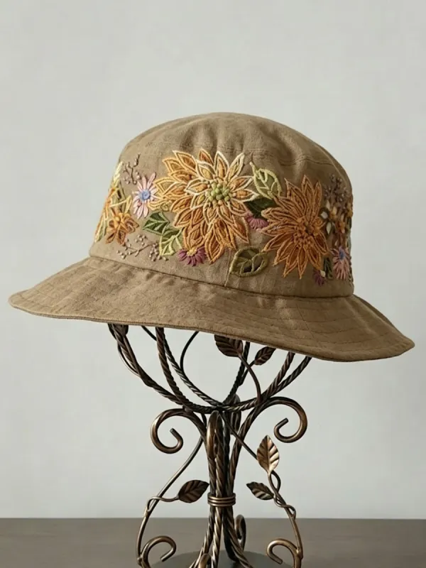 Floral Embroidery Print Vintage Fisherman Hat