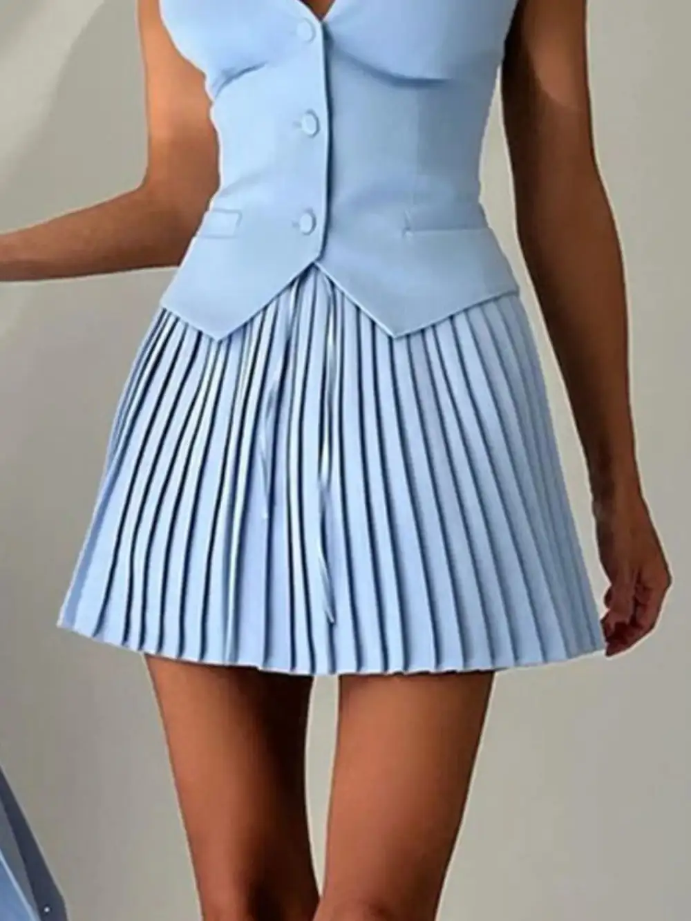 Modern Button Front Pleated Detail Coordinated Set