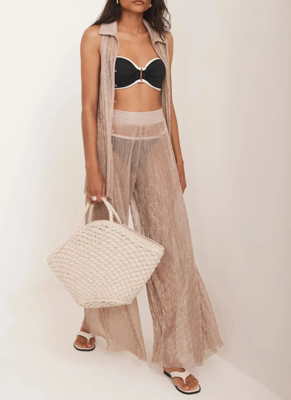 Casual StylePink Metallic Top And Trouser Beach Set