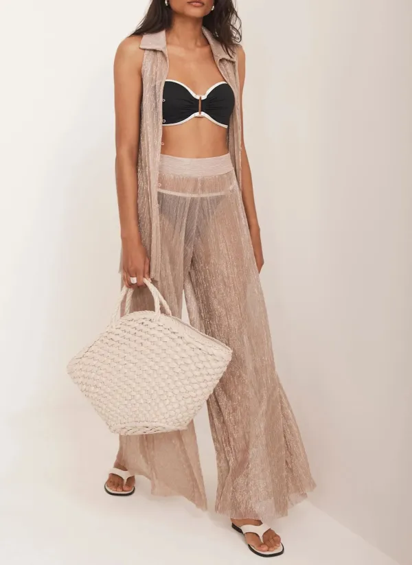 Casual StylePink Metallic Top And Trouser Beach Set
