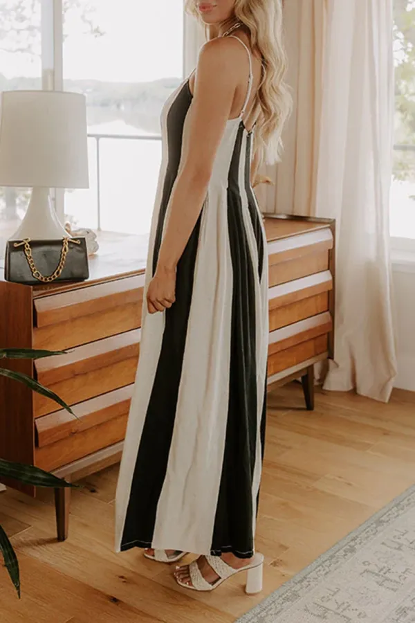 Linen Breathable Draped Striped Jumpsuit