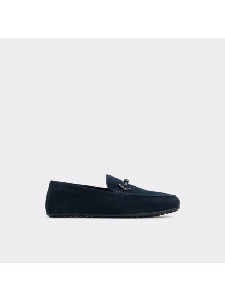 Navy Blue Retro Falt Bottom Leather Shoes