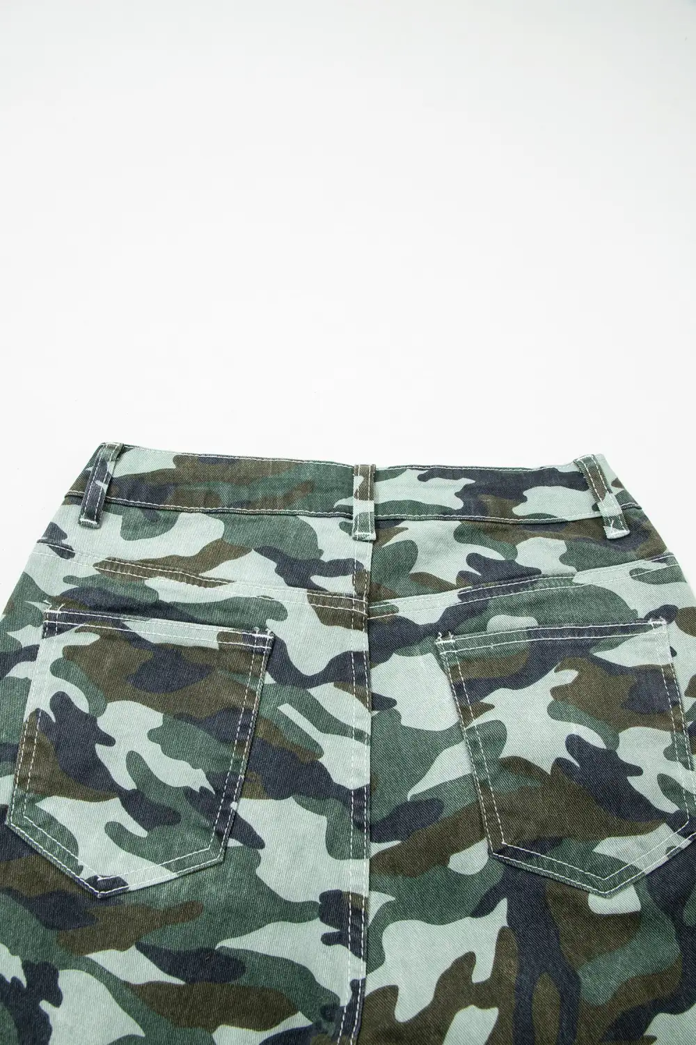 Wide Leg Drawstring Print Camouflage Jeans