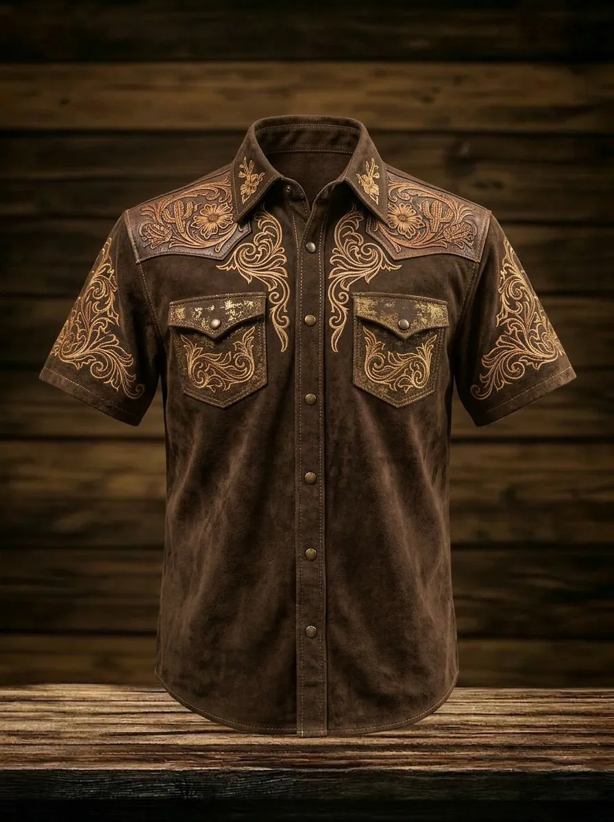 Men's Western Cowboy Floral Filigree Printed Shirt