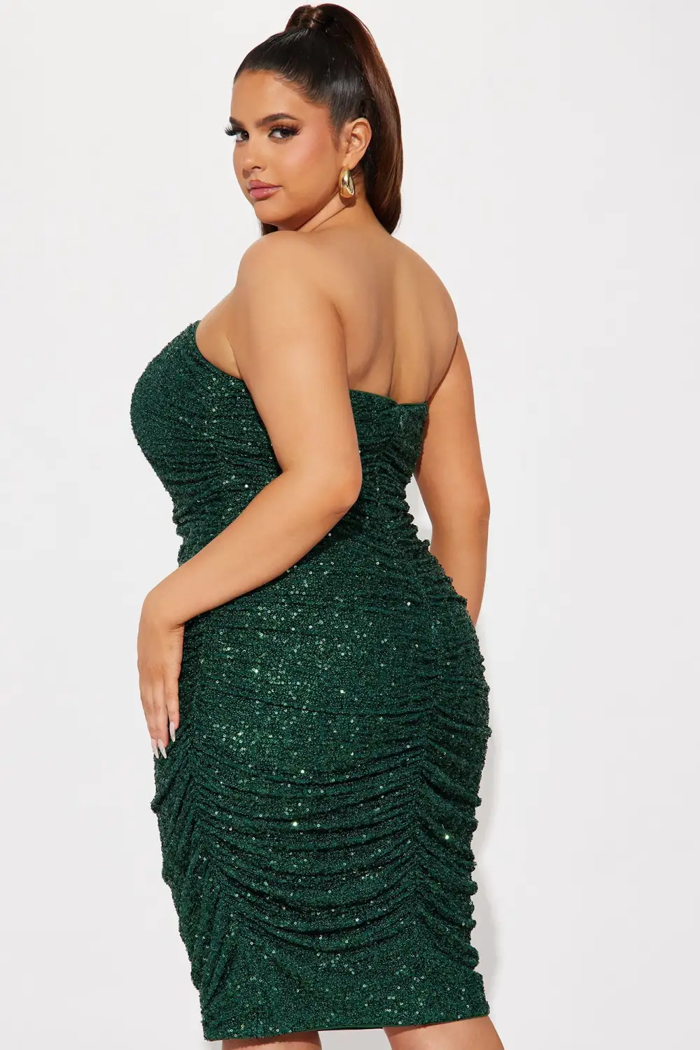 Lucia Sequin Midi Dress - Hunter