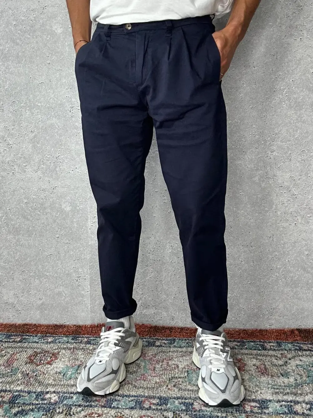 Simple And Soft Daily Slim Cotton Navy Pant