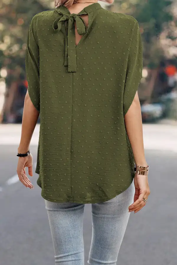 Bow Detail Batwing Sleeve Swiss Dot Blouse