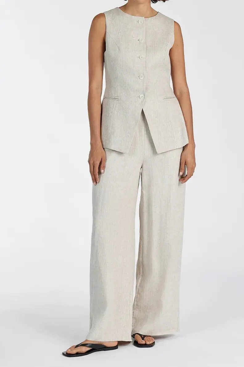NATURAL LINEN WAIST PANT