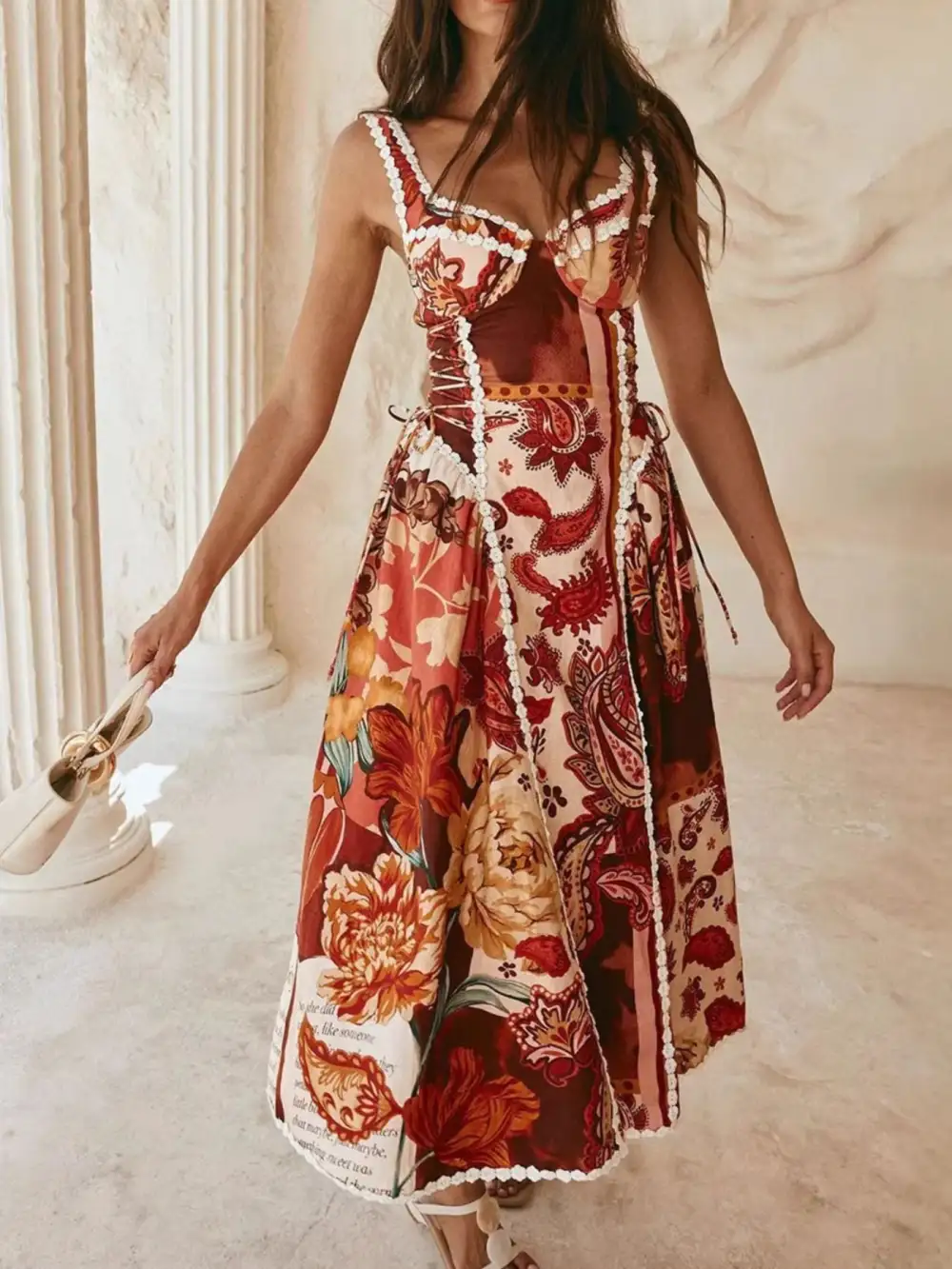 Paisley Print Lace Midi Dress