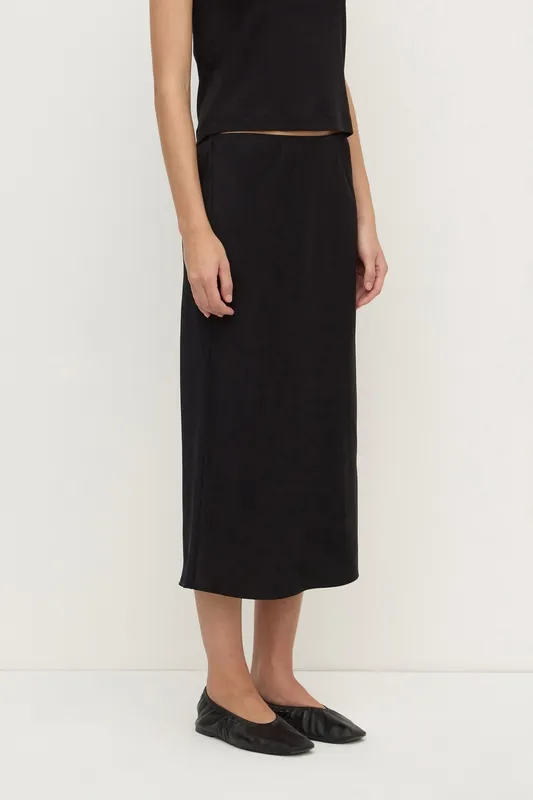 Black Bias-Cut Silk Midi Skirt