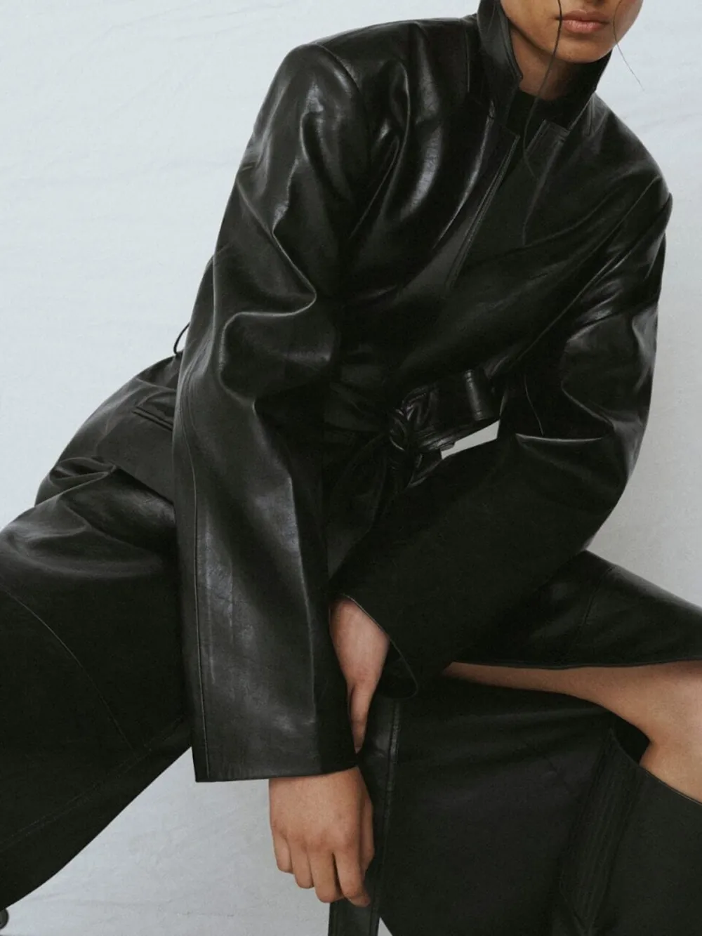 PU Tied Long Coat