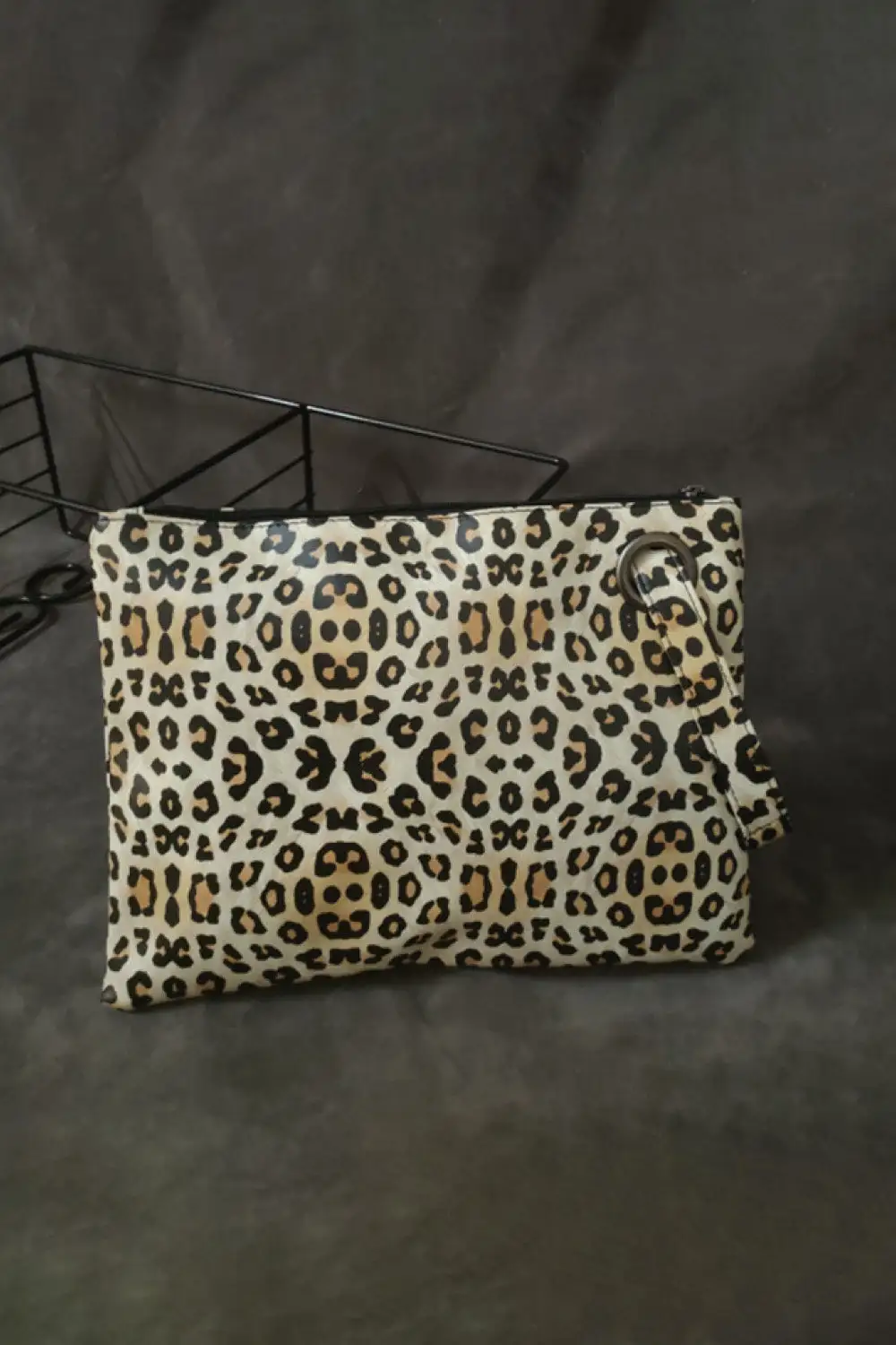 Leopard Print Faux Leather Clutch